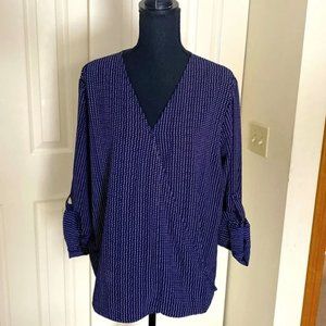 Adrianna Papell blouse - navy & white polka dots (M)